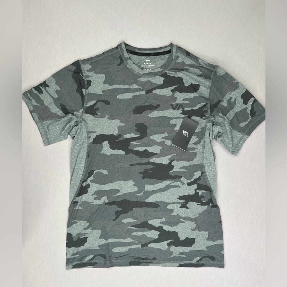 RVCA SPORT VENT PERFORMANCE ATHLETIC CAMO CREW NECK T SHIRT